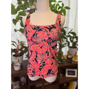 Women's Lands' End Coral Navy Tropical Print Tankini Swim Top Size 6